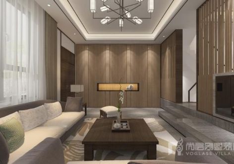 上海上海院子340平米新中式风格客厅沙发效果图