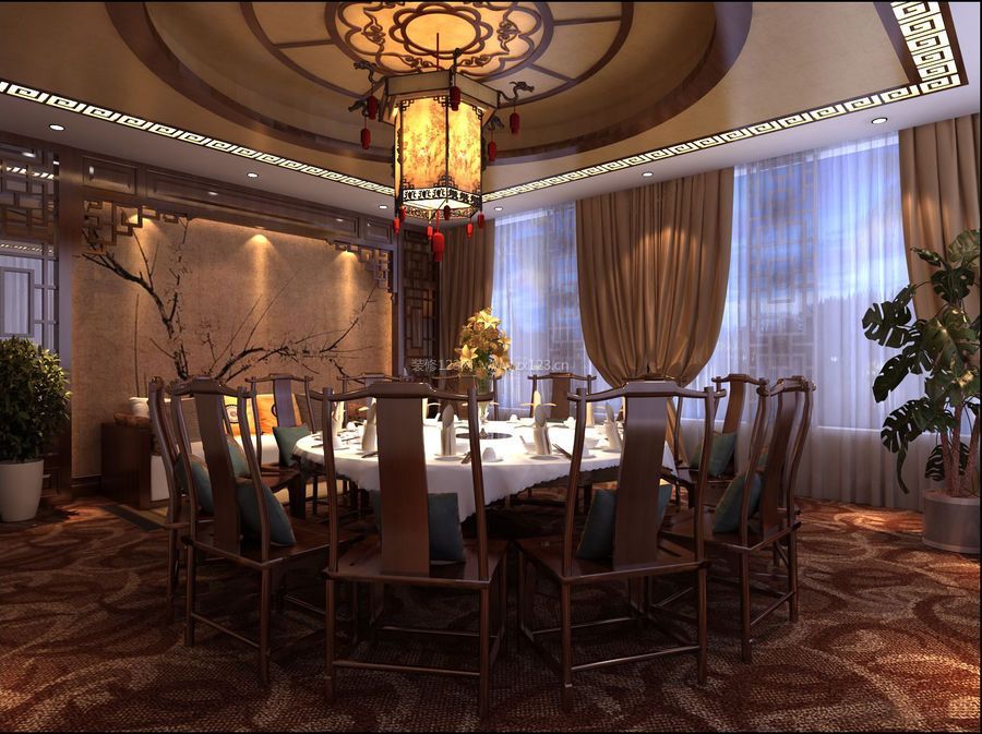 中式风格餐厅装修设计 餐厅包间效果图