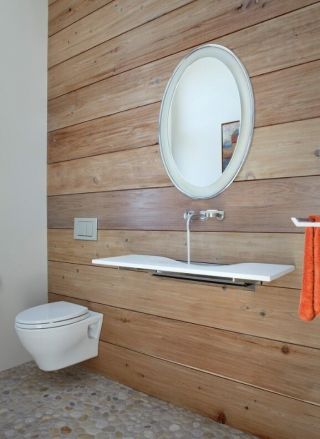 家庭洗手间背景墙实木装修设计图