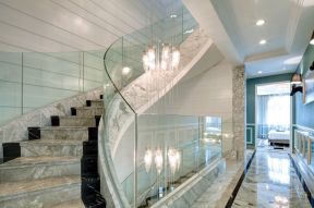 2020豪华欧式别墅设计 2020复式楼梯间墙面设计效果图 复式楼梯玻璃扶手效果图