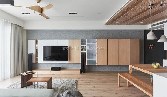 现代风格105平米三居室电视墙装修设计案例