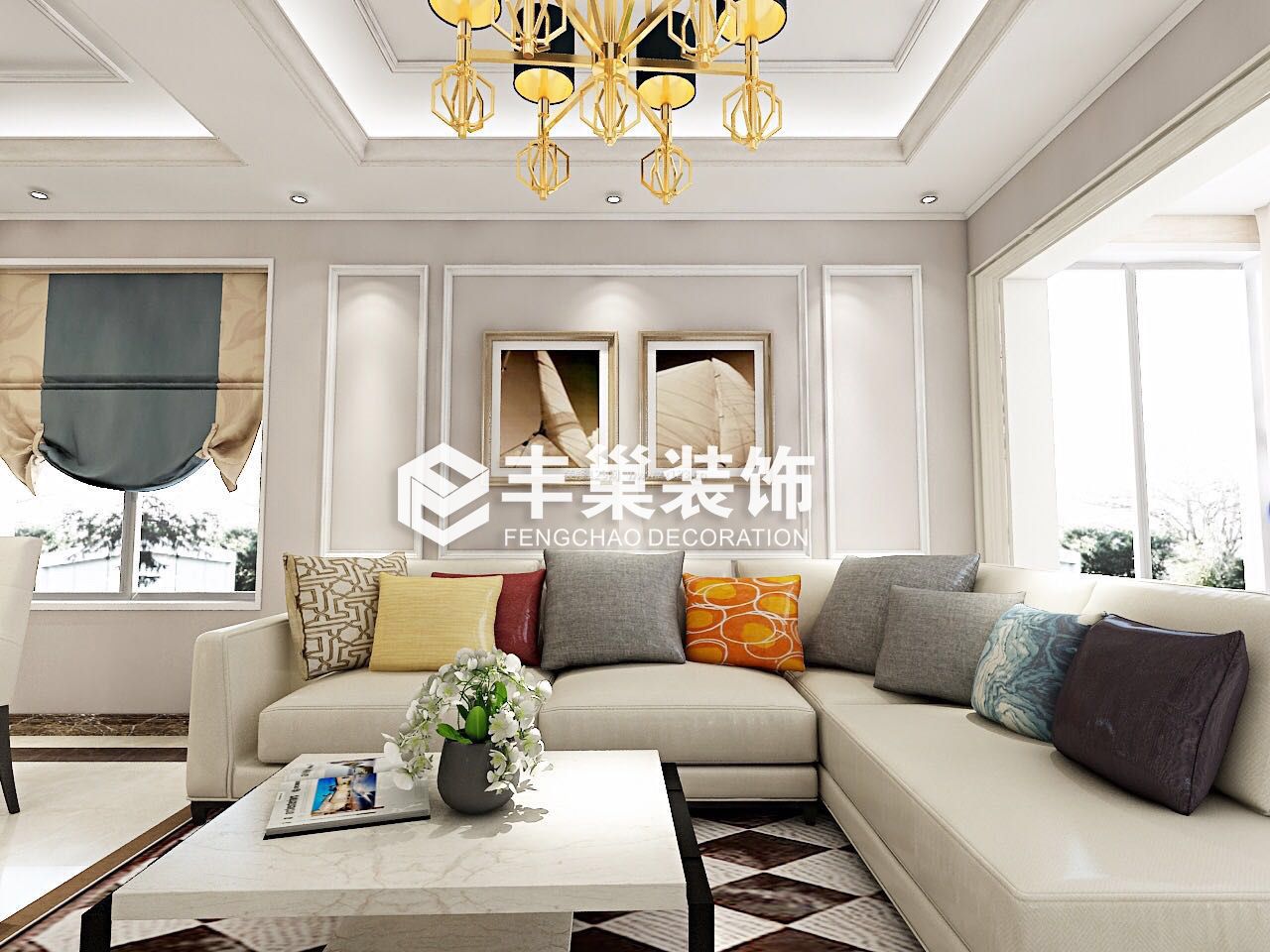 现代简约风格房屋装修设计 客厅沙发摆放装修效果图片