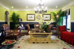 美式风格样板房客厅真皮沙发装潢效果图片