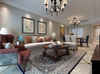 美式风格样板房客厅波斯地毯设计图片