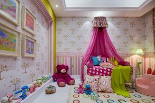  2023女生儿童房样板间粉色装饰图片