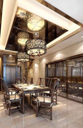 家庭中式餐厅 2020餐厅镜面吊顶装修效果图