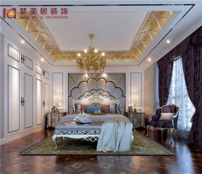 欧式古典别墅卧室床头软包背景墙装修效果图