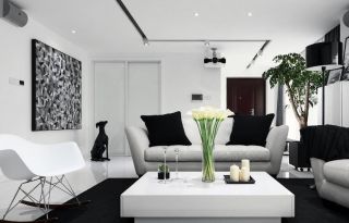 黑白简约风格客厅装修设计效果图图片