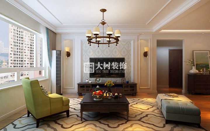 金安向日葵80㎡美式风格装修客厅效果图