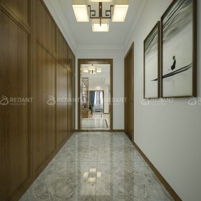 2023新中式别墅室内过道走廊设计装修图片