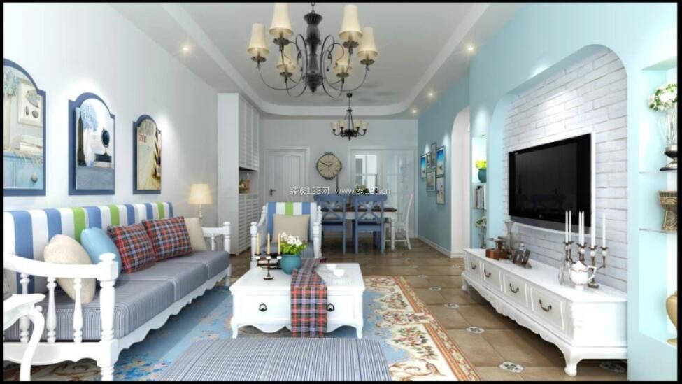 两居平层地中海风格客厅布艺沙发装修效果