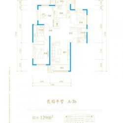 A-3b户型， 3室2厅2卫1厨， 建筑面积约129.00平米