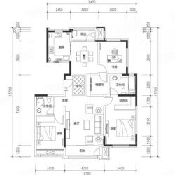 花园平墅A-3C户型， 3室2厅2卫1厨， 建筑面积约137.00平米