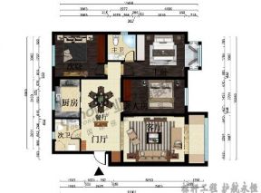 滨海龙城中式风格98平米三居装修户型图