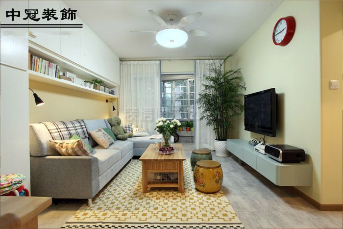 吴中豪景华庭140平米三居室美式田园风格装修客厅效果图