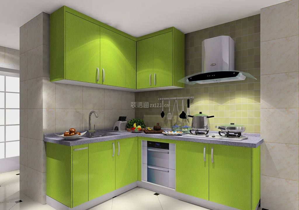 现代小厨房果绿色橱柜装修效果图片
