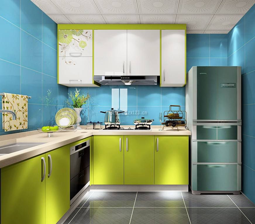时尚厨房果绿色橱柜搭配装修效果图片