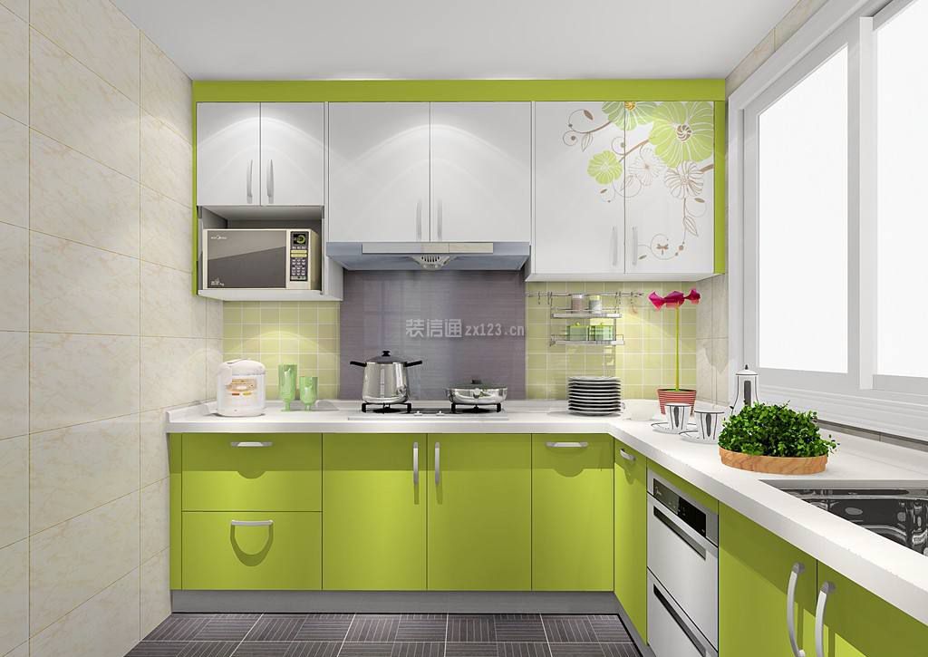 现代简约风格厨房果绿色橱柜装修效果图