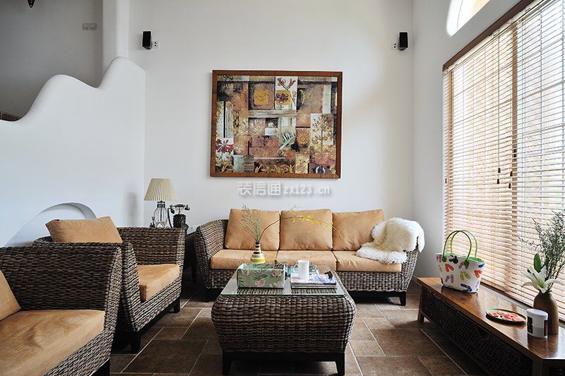 东南亚家装客厅藤椅沙发设计图片