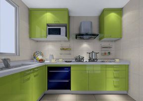 现代风格厨房效果图 现代风格厨房瓷砖效果图 果绿色橱柜图片