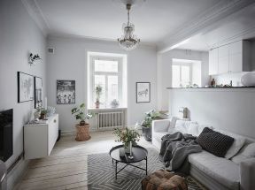 北欧风格纯白色客厅装修设计图片
