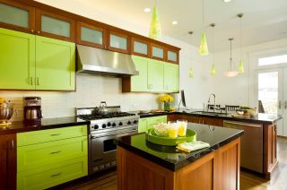 北欧风格开放式厨房果绿色橱柜装修效果图片
