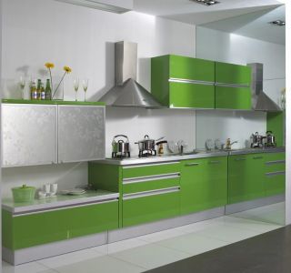 敞开式大厨房果绿色橱柜装修效果图片