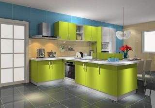 家庭开放式厨房果绿色橱柜设计效果图片