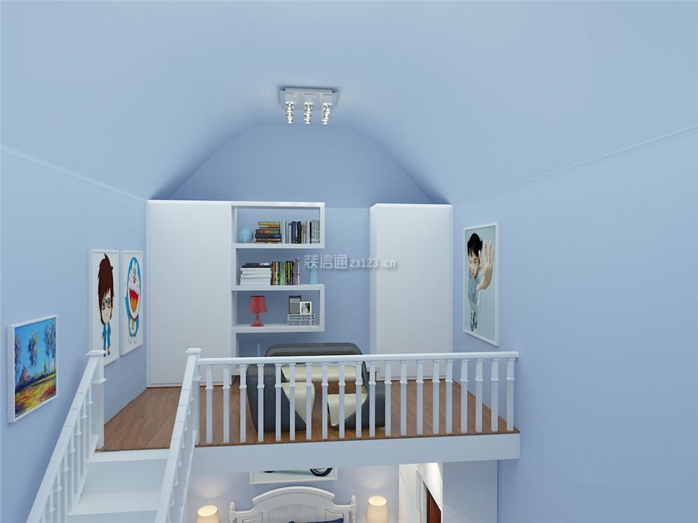 儿童房25平地中海风格阁楼书房装修设计