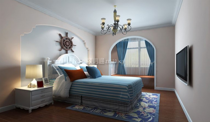 90平两居地中海风格卧室装修设计