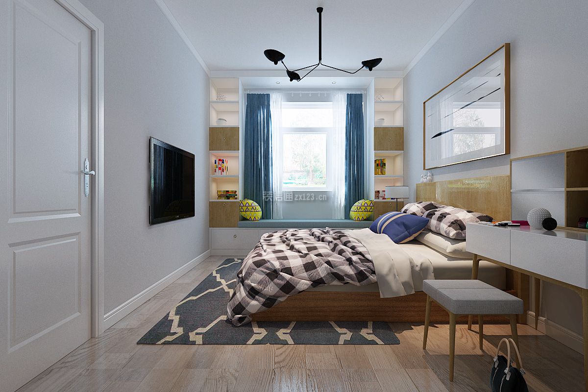 现代简约风格卧室木地板装修效果图