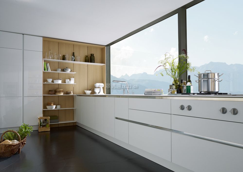 家庭厨房白色板式橱柜门装修图片