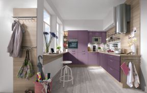 紫色橱柜装修效果图片 2020紫色橱柜门图片 长方形厨房橱柜效果图 