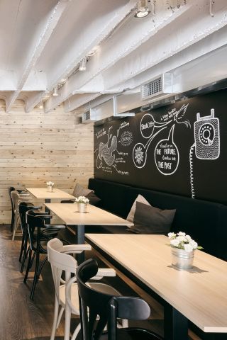 小型咖啡店创意背景墙隔断装修设计图片