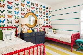 儿童卧室背景墙壁纸装饰布置效果图片大全欣赏
