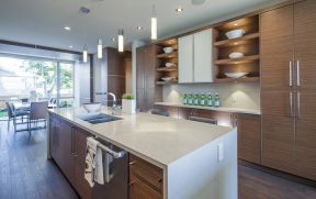 2023现代简约厨房板式橱柜白色台面设计图片