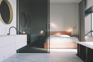 二室一厅卧室玻璃隔断墙设计图片