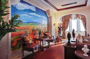 古典欧式风格客厅彩绘背景墙图片