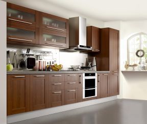 2023时尚家装厨房巧克力色板式橱柜图片