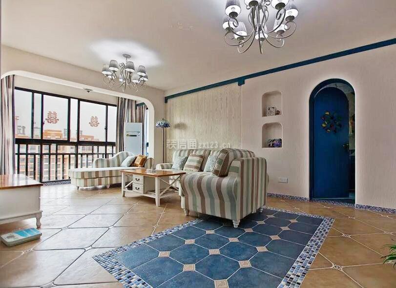 地中海家居客厅地面瓷砖装修设计图片:
