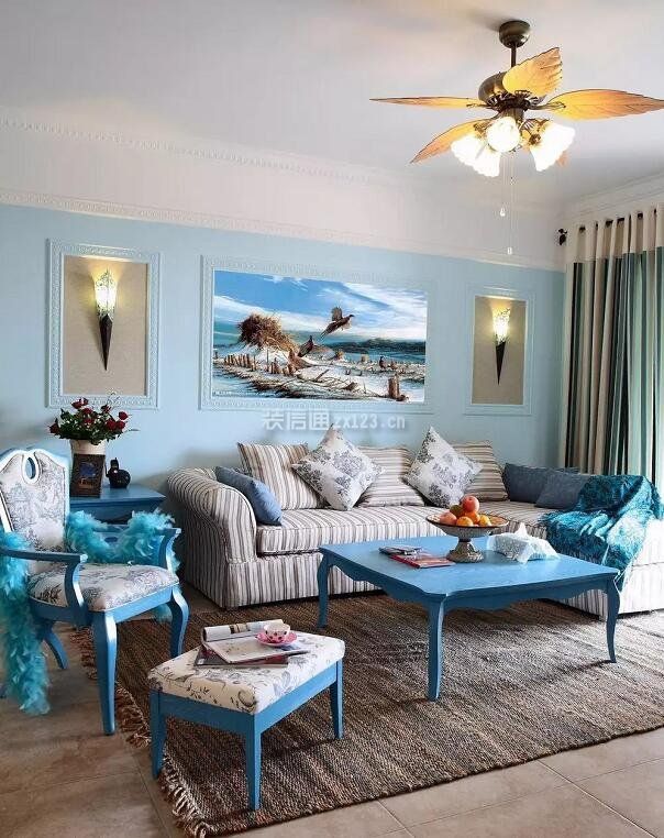 地中海家居客厅布艺沙发装饰装修图片:
