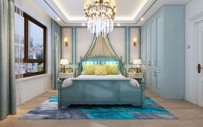 法式风格蓝色卧室板式衣柜设计效果图