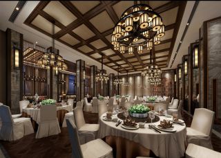 2023新中式风格饭店餐厅吊顶装修效果图