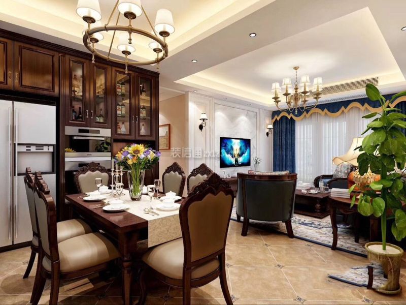 世贸香槟湖美式140平三居室餐厅装修案例