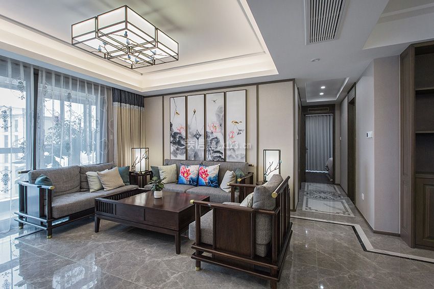 新中式风格三居室客厅沙发茶几装修图片