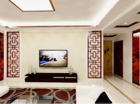新中式风格四居客厅电视墙造型设计效果图