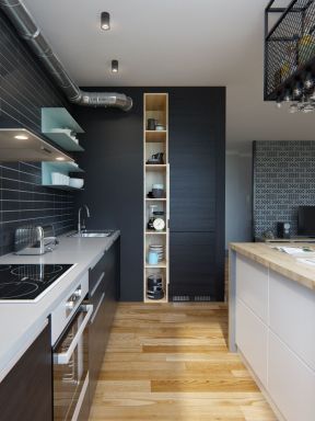 2023个性loft厨房黑色整体橱柜设计效果图片