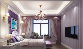 简欧风格卧室淡紫色软装搭配效果图