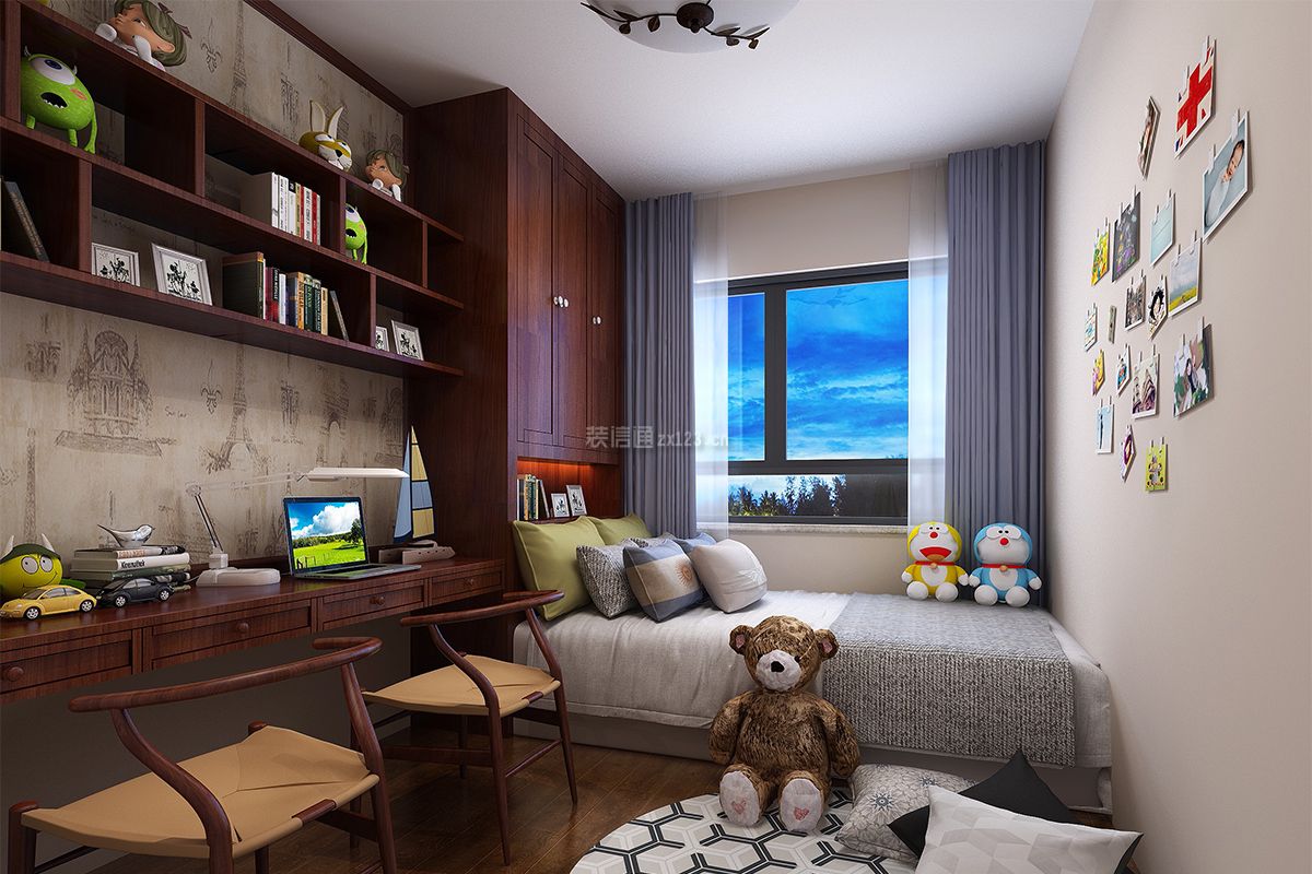 2020新中式儿童房间图 卧室儿童床设计