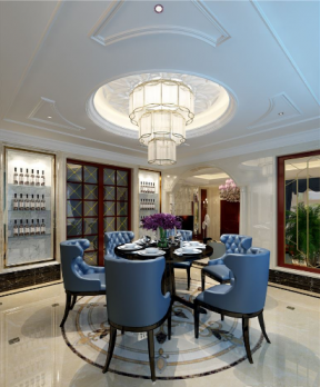 金沙公馆280平米别墅现代美式风格装修餐厅效果图